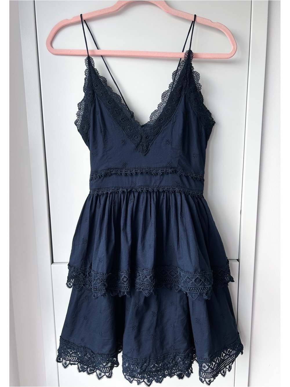 Navy blue cotton lace mini dress